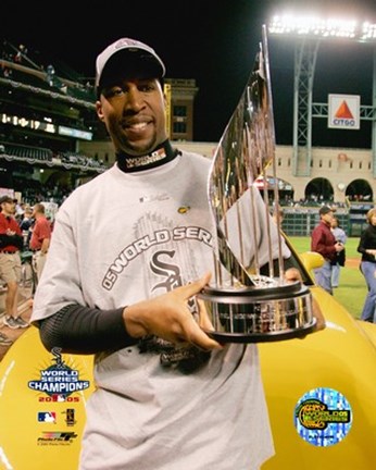 Framed Jermaine Dye with 2005 World Series MVP Trophy Print