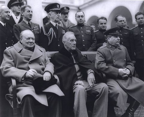 Framed Winston Churchill, Franklin D. Roosevelt and Joseph Stalin at Yalta in 1945. (#6) Print
