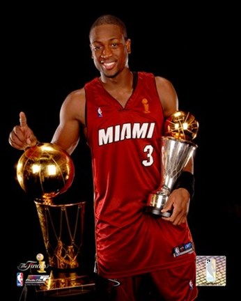 Framed Dwyane Wade with MVP and 2006 Finals Trophies (#37) Print