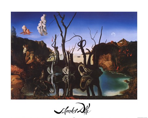 Framed Swans Reflecting Elephants Print