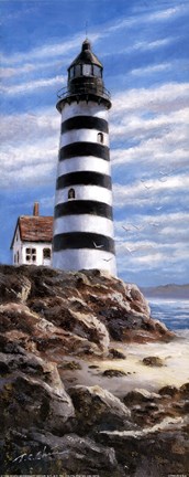 Framed Lighthouse On Rocks Print