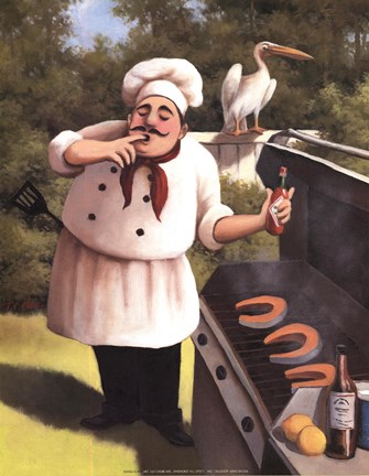 Framed Barbecue Chef with Hot Sauce Print