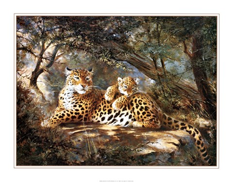 Framed Leopard With Cub Print