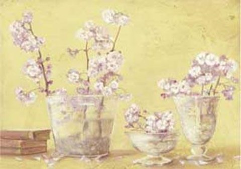 Framed Purple White Flowers In 3 Vases Print