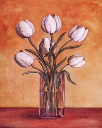 Framed White Tulips In Vase (vertical) Print