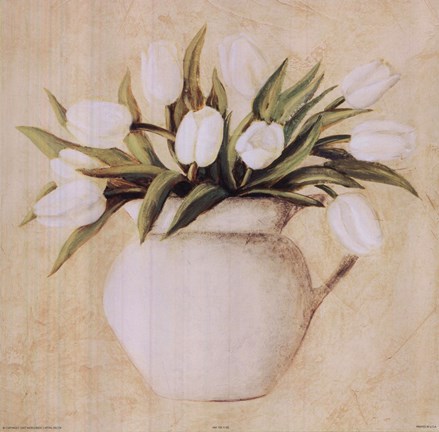 Framed White Tulips In Pitcher Print