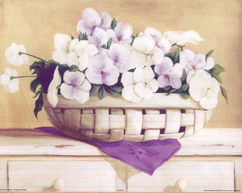 Framed White Purple Flowers In Basket Print