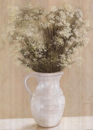 Framed White Flowers In White Vase Print