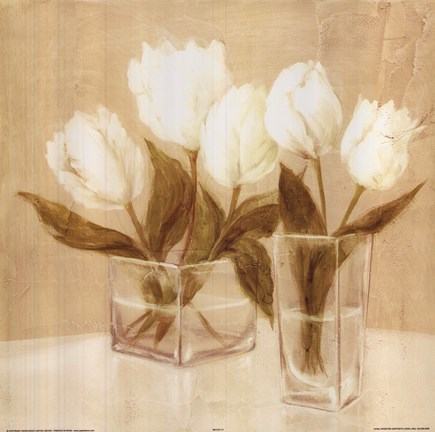 Framed White Flowers In Vases Print
