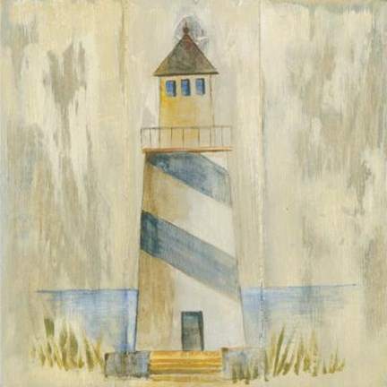 Framed Blue Striped Lighthouse Print