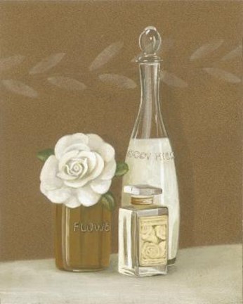 Framed White Flower Bottles Print