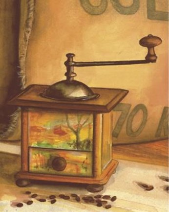 Framed Coffee Grinder With Scenery Print