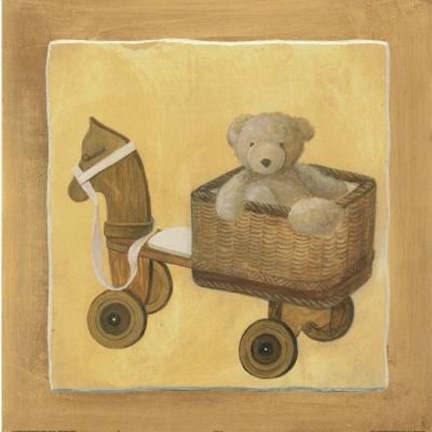 Framed Bear In Basket On Horse Print