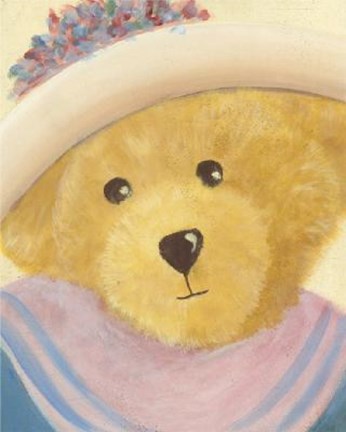 Framed Bear With Pink Blue Dress Hat Print