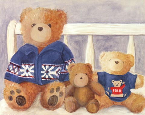 Framed Bears With Blue Sweaters Print