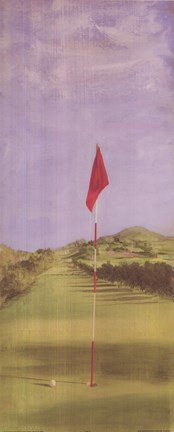 Framed Golf Course With Red Flag Print