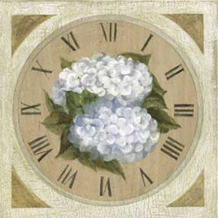 Framed Clock With White Flowers Print