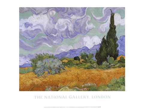 Framed Wheat Field with Cypresses, c.1889 Print