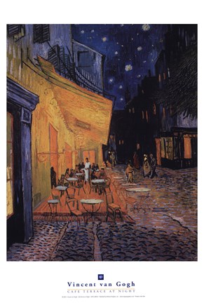 Framed Cafe Terrace on the Place du Forum, Arles, at Night, c.1888 Print