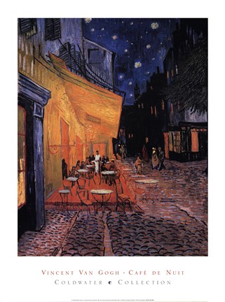 Framed Cafe Terrace on the Place du Forum, Arles, at Night, c.1888 Print