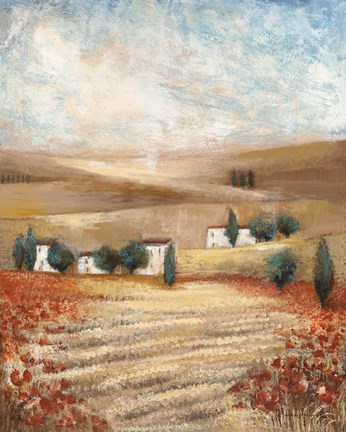 Framed Hill Town Landscape I Print