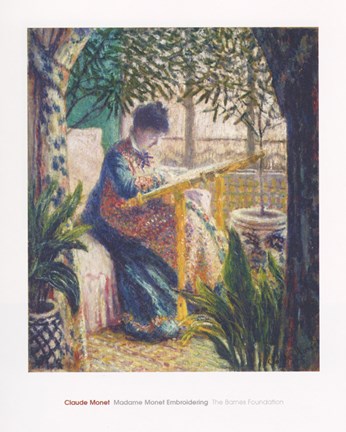 Framed Madame Monet Embroidering, c.1875 Print