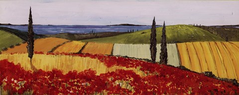 Framed Poppies and Three Cypress Print