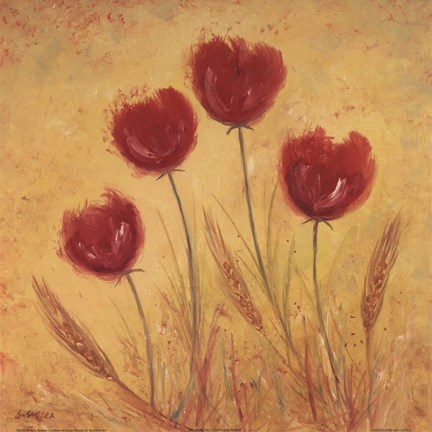 Framed Red Tulips and Wheat Print