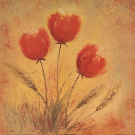 Framed Orange Tulips and Wheat Print