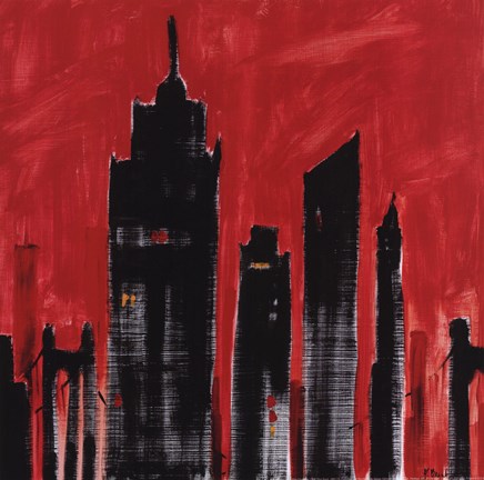 Framed Red Cityscape Print