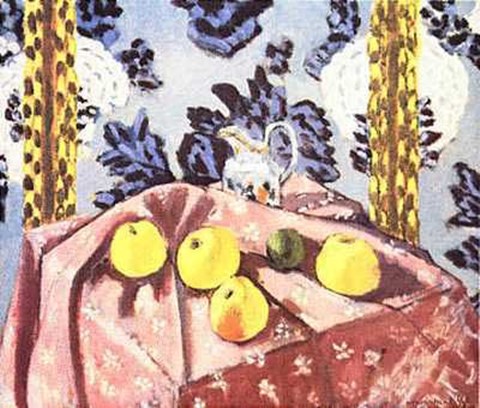Framed Still Life with Apples on a Pink Tablecloth Print