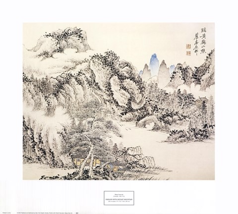 Framed Pavilion with Distant Mountain Print