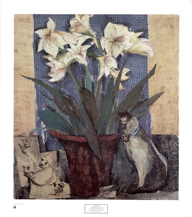 Framed Amaryllis &amp; Cat Print