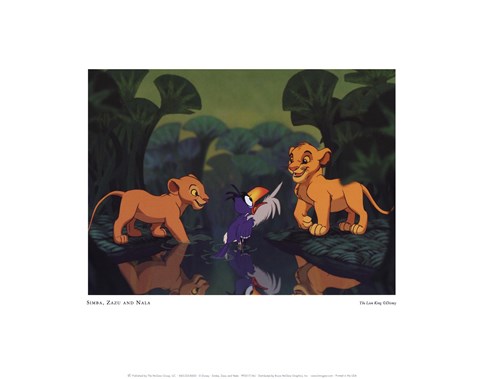 Framed Simba, Zazu, and Nala Print
