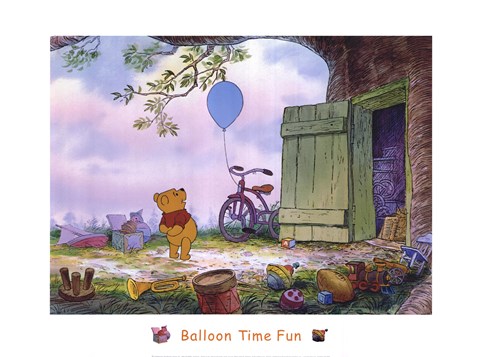 Framed Pooh's Balloon Time Fun Print