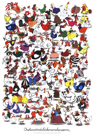 Framed One Hundred Chickens and a Worm Print
