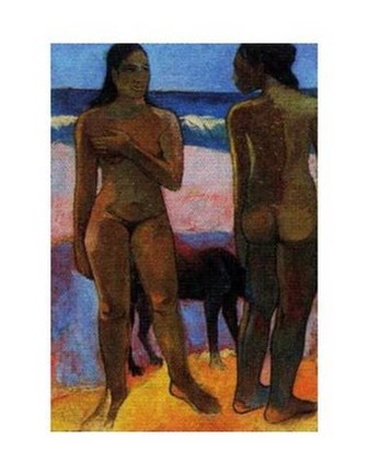 Framed Two Nudes on a Tahitian Beach, 1891 Print