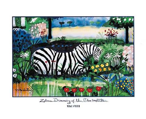 Framed Mike Smith - Zebra Dreaming of the Blue Mountain (additional color) Size 28x20 Print