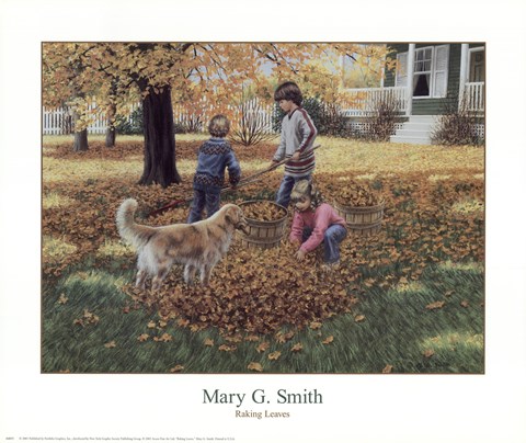 Framed Raking Leaves Print