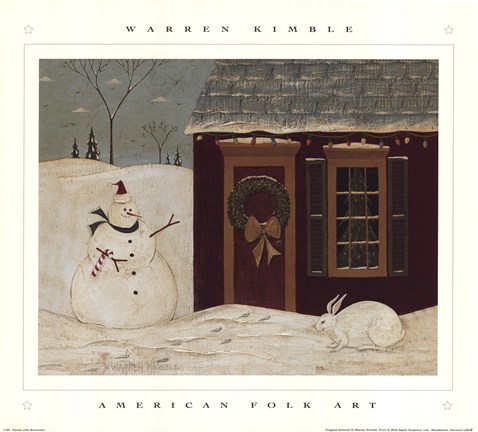 Framed House with Snowman Print