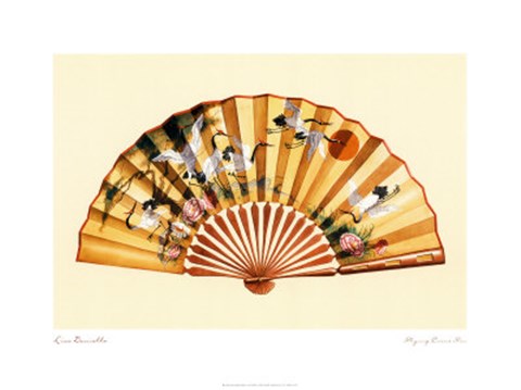 Framed Flying Crane Fan Print