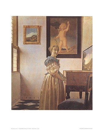 Framed Young Woman Standing At a Virginal Print