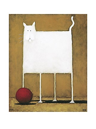Framed White Cat with Ball Print