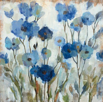 Framed Abstracted Floral in Blue Print