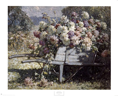 Framed Barrow of Blooms Print
