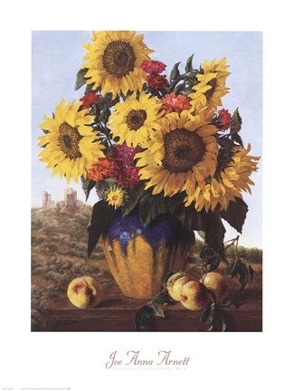 Framed Sunflowers Over Castle Ruin Print