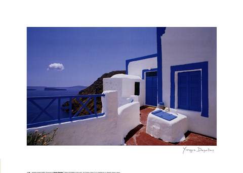 Framed Blue Shutters with Cloud Print