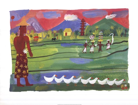 Framed Ducks and Monks Print