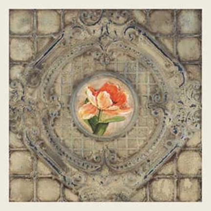 Framed Victorian Tile-Orange Tulip Print