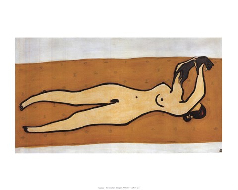 Framed Nude with a Cat Print